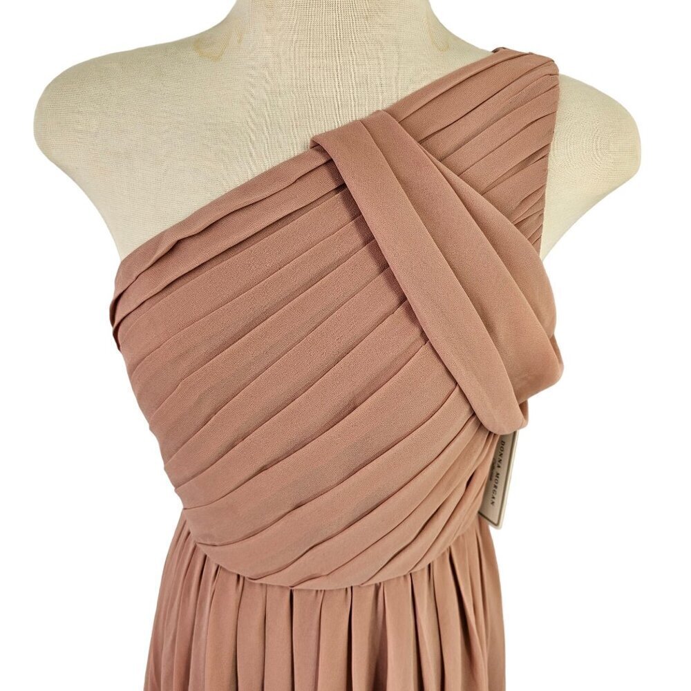 Donna Morgan Collection Grecian One-Shoulder Maxi Dress Sz 2 Pink Fit Flare NWT - Picture 7 of 12